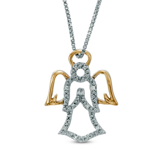 Natural Diamond Accent Angel Pendant in Sterling Silver and 14K Gold