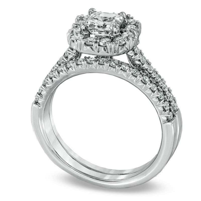 0.63 CT. T.W. Asscher-Cut Natural Diamond Frame Bridal Engagement Ring Set in Solid 14K White Gold