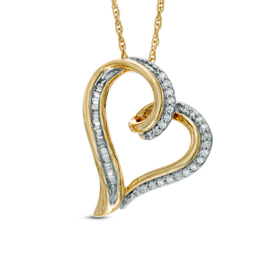 0.17 CT. T.W. Natural Diamond Tilted Looping Heart Pendant in 10K Yellow Gold
