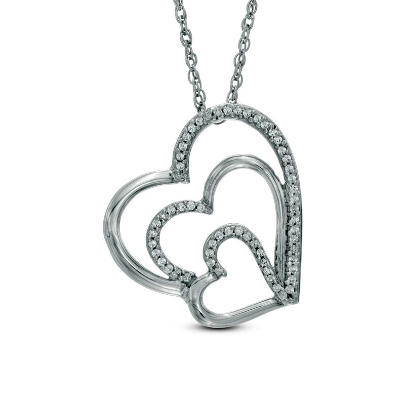 0.17 CT. T.W. Natural Diamond Tilted Layered Triple Heart Pendant in Sterling Silver