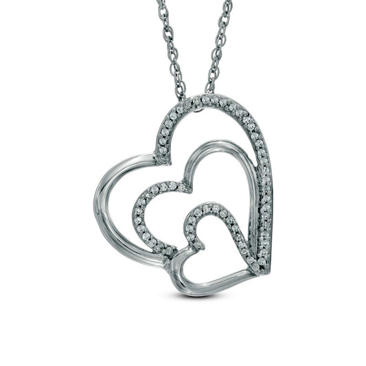 0.17 CT. T.W. Natural Diamond Tilted Layered Triple Heart Pendant in Sterling Silver
