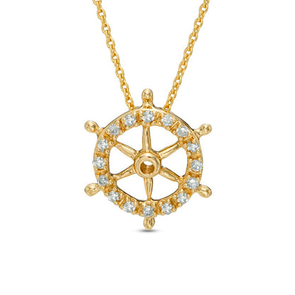 Natural Diamond Accent Ship's Wheel Pendant in 10K Yellow Gold