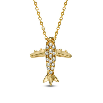 Natural Diamond Accent Airplane Pendant in 10K Yellow Gold