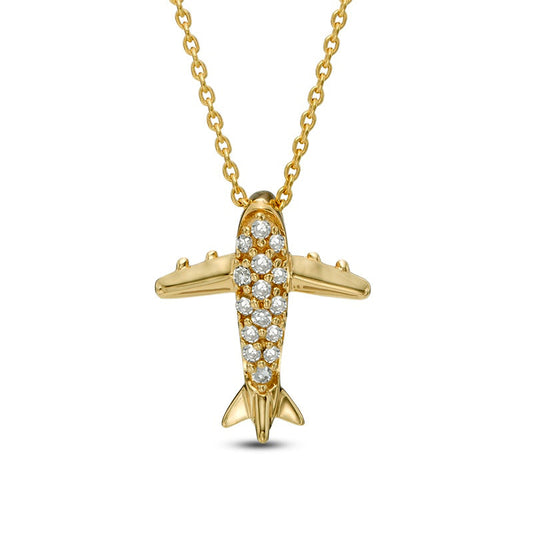 Natural Diamond Accent Airplane Pendant in 10K Yellow Gold