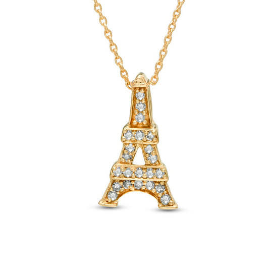 Natural Diamond Accent Eiffel Tower Pendant in 10K Yellow Gold