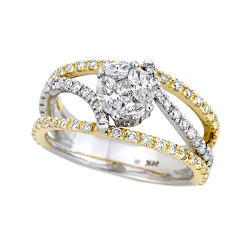 Adorne Collection 1.25 CT. T.W. Composite Natural Diamond Bypass Open Shank Ring in Solid 14K Two-Tone Gold