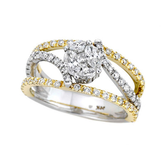 Adorne Collection 1.25 CT. T.W. Composite Natural Diamond Bypass Open Shank Ring in Solid 14K Two-Tone Gold