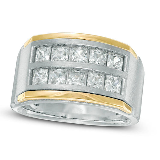 Men's 2.0 CT. T.W. Square-Cut Natural Diamond Two Row Comfort Fit Band in Solid 14K Two-Tone Gold
