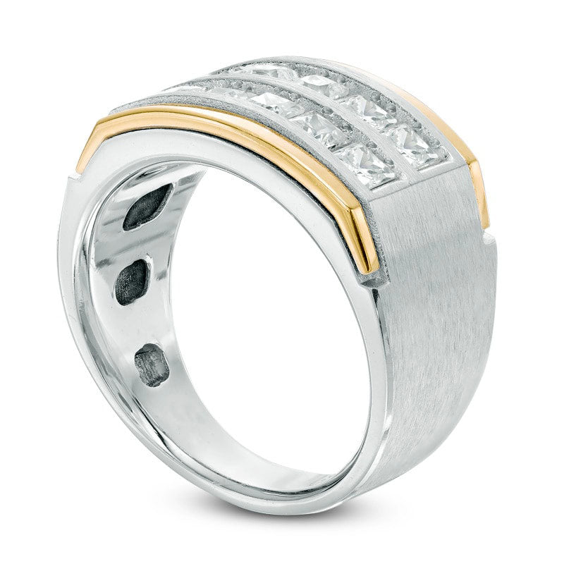 Men's 2.0 CT. T.W. Square-Cut Natural Diamond Two Row Comfort Fit Band in Solid 14K Two-Tone Gold