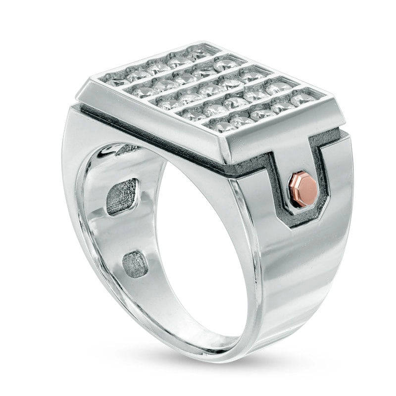 Men's 1.5 CT. T.W. Natural Diamond Multi-Row with Screw Accents Ring in Solid 10K Two-Tone Gold