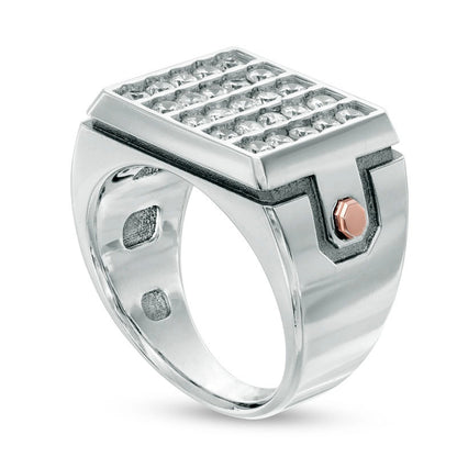Men's 1.5 CT. T.W. Natural Diamond Multi-Row with Screw Accents Ring in Solid 10K Two-Tone Gold