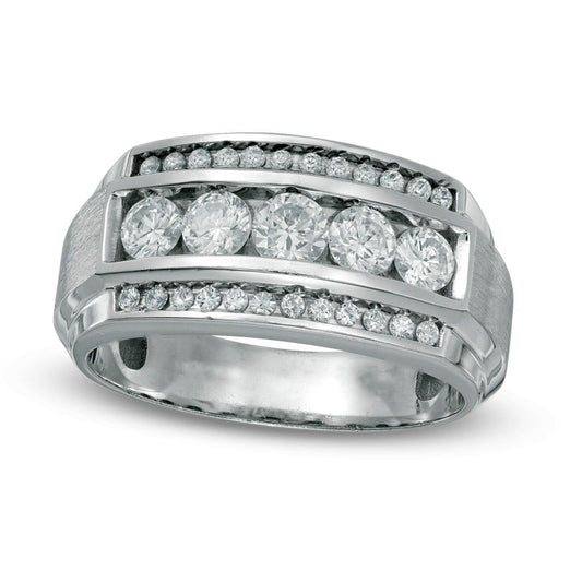 Men's 1.25 CT. T.W. Natural Diamond Three Row Comfort Fit Band in Solid 10K White Gold