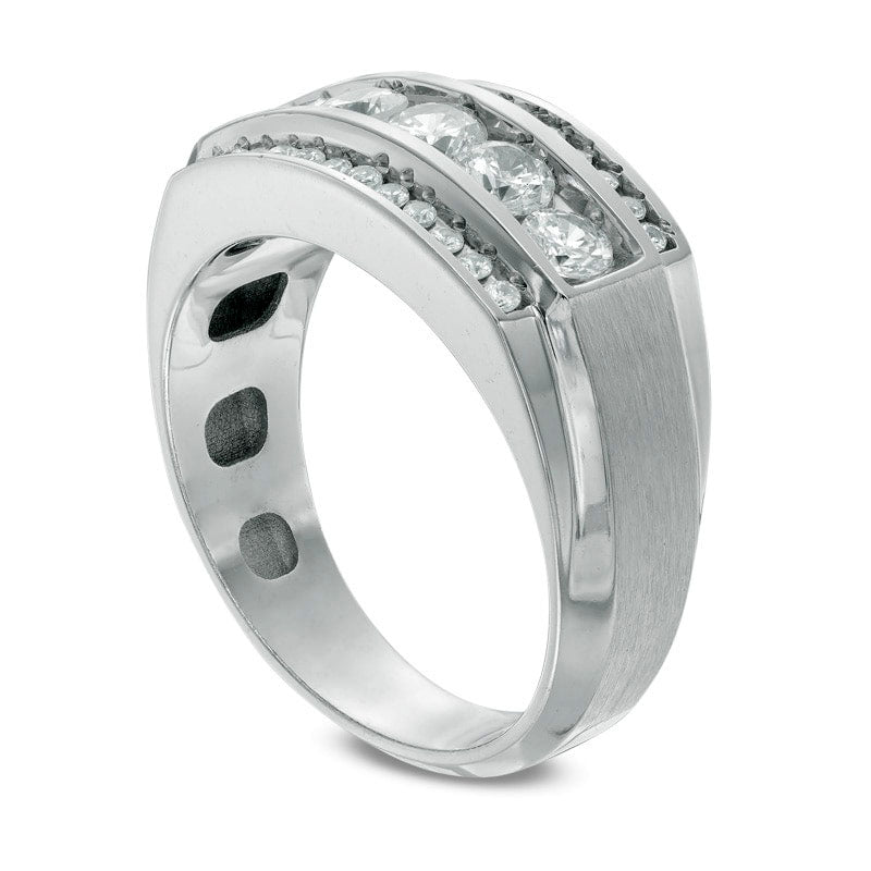 Men's 1.25 CT. T.W. Natural Diamond Three Row Comfort Fit Band in Solid 10K White Gold