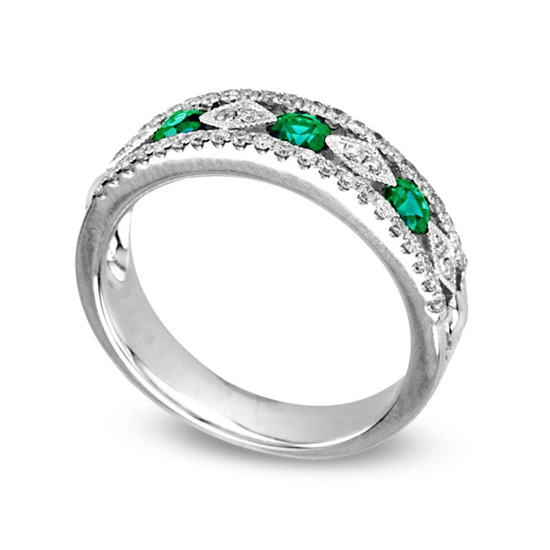 Emerald and 0.33 CT. T.W. Natural Diamond Alternating Band in Solid 14K White Gold