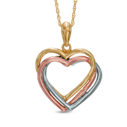 Layered Heart Pendant in 10K Tri-Tone Gold