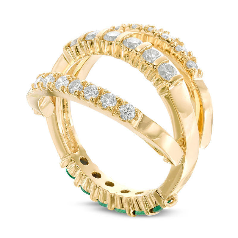 Emerald and 0.63 CT. T.W. Natural Diamond Three Row Reversible Band in Solid 14K Gold