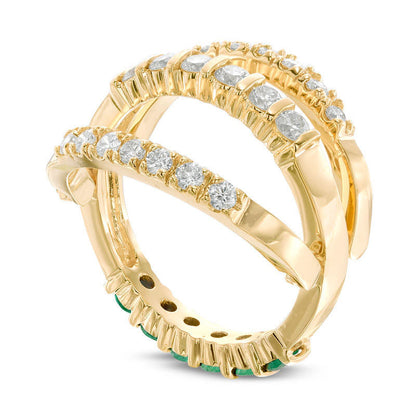 Emerald and 0.63 CT. T.W. Natural Diamond Three Row Reversible Band in Solid 14K Gold