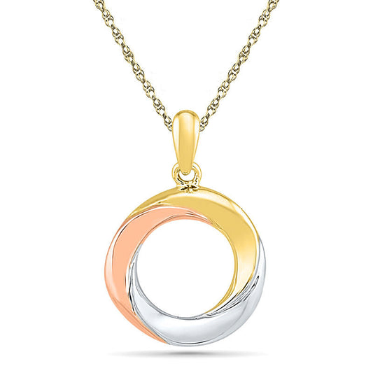 Open Circle Pendant in 10K Tri-Tone Gold