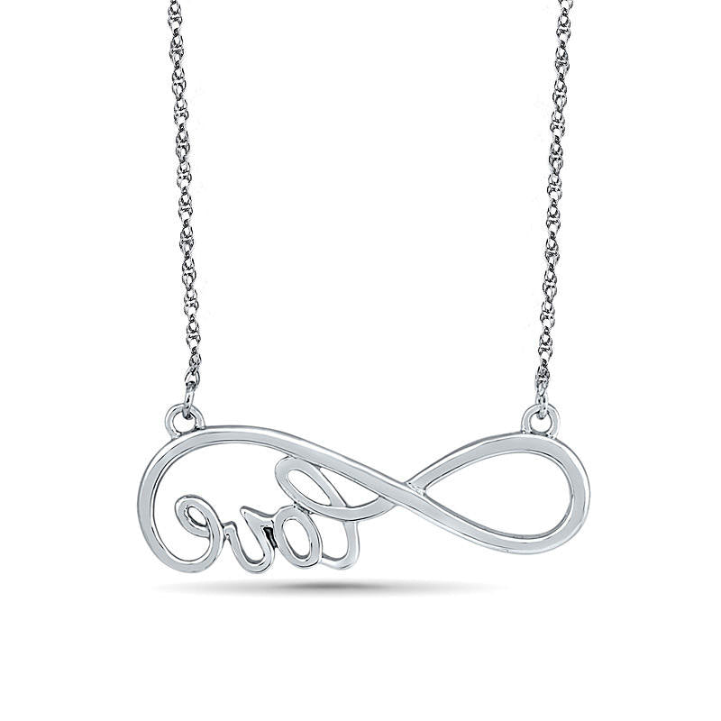 Sideways Infinity "LOVE" Necklace in 10K White Gold