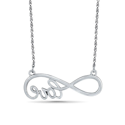 Sideways Infinity "LOVE" Necklace in 10K White Gold