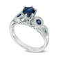 6.0mm Blue Sapphire and 0.20 CT. T.W. Natural Diamond Antique Vintage-Style Engagement Ring in Solid 14K White Gold
