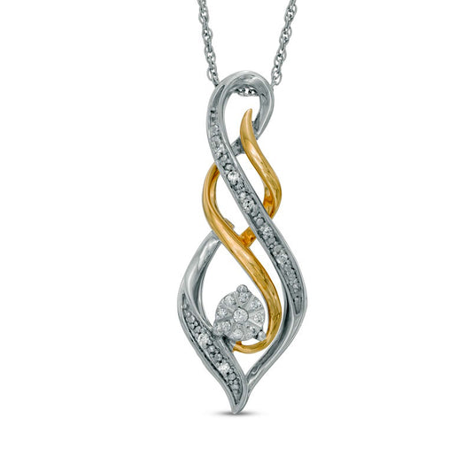 Natural Diamond Accent "MOM" Flame Twist Pendant in Sterling Silver and 10K Yellow Gold