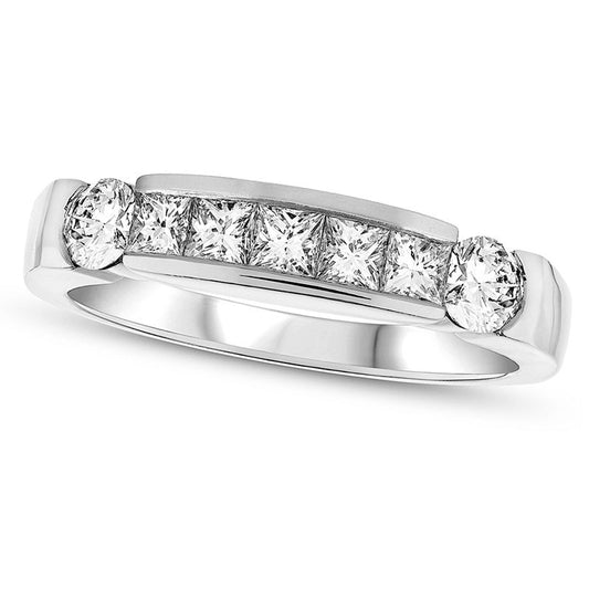 0.75 CT. T.W. Princess-Cut and Round Natural Diamond Anniversary Band in Solid 14K White Gold