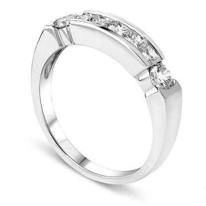 0.75 CT. T.W. Princess-Cut and Round Natural Diamond Anniversary Band in Solid 14K White Gold