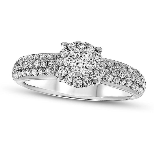 0.63 CT. T.W. Composite Natural Diamond Three Row Engagement Ring in Solid 18K White Gold