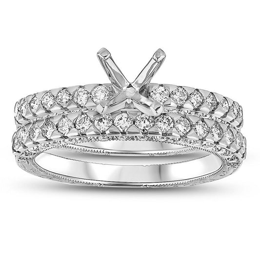 1.0 CT. T.W. Natural Diamond Semi-Mount Bridal Engagement Ring Set in Solid 14K White Gold