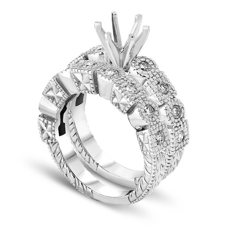 0.75 CT. T.W. Natural Diamond Art Deco-Inspired Semi-Mount Bridal Engagement Ring Set in Solid 14K White Gold