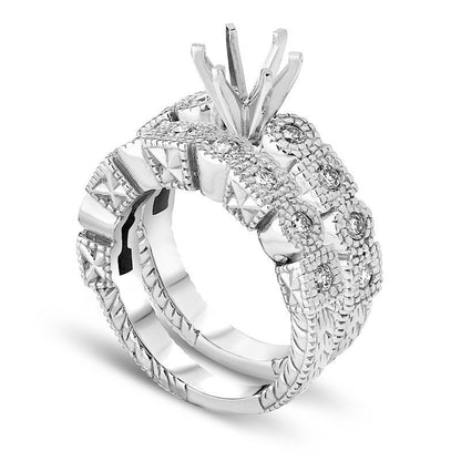0.75 CT. T.W. Natural Diamond Art Deco-Inspired Semi-Mount Bridal Engagement Ring Set in Solid 14K White Gold