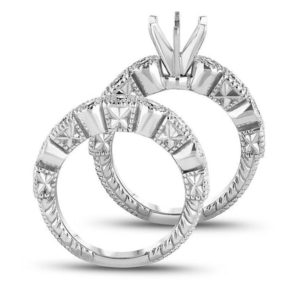 0.75 CT. T.W. Natural Diamond Art Deco-Inspired Semi-Mount Bridal Engagement Ring Set in Solid 14K White Gold