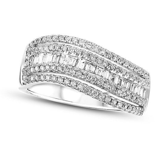 0.88 CT. T.W. Baguette and Round Natural Diamond Anniversary Band in Solid 18K White Gold (G/I1)