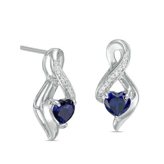 5.0mm Heart-Shaped Lab-Created Blue Sapphire and 0.04 CT. T.W. Diamond Infinity Drop Earrings in 10K White Gold