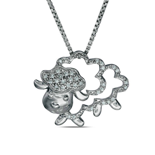 Natural Diamond Accent Sheep Pendant in Sterling Silver