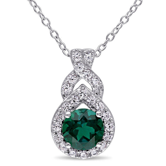 6.5mm Lab-Created Emerald and White Sapphire Teardrop Frame Pendant in Sterling Silver