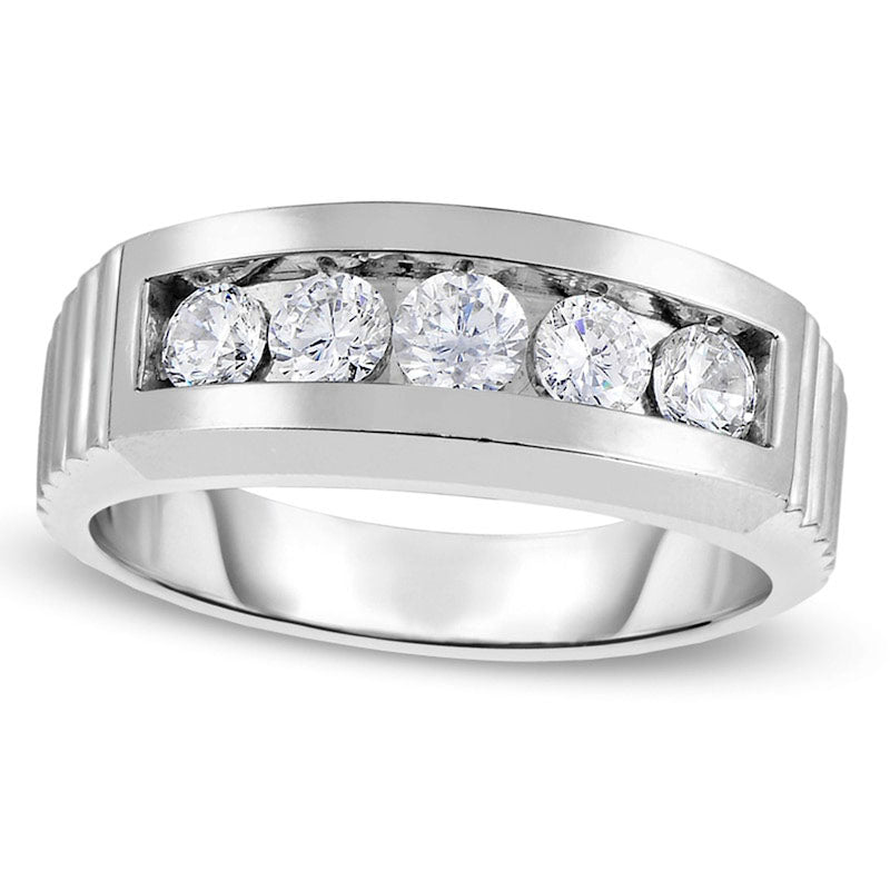 Men's 1.0 CT. T.W. Natural Diamond Five Stone Anniversary Band in Solid 14K White Gold
