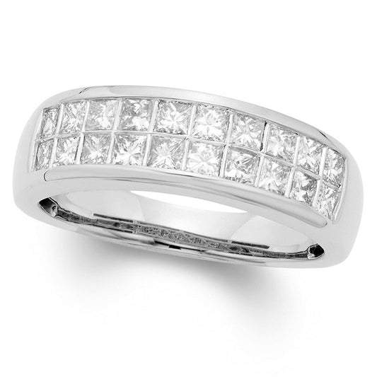 1.0 CT. T.W. Certified Princess-Cut Natural Diamond Two Row Band in Solid 14K White Gold (I/I1)