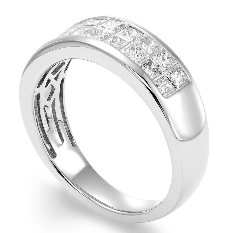 1.0 CT. T.W. Certified Princess-Cut Natural Diamond Two Row Band in Solid 14K White Gold (I/I1)