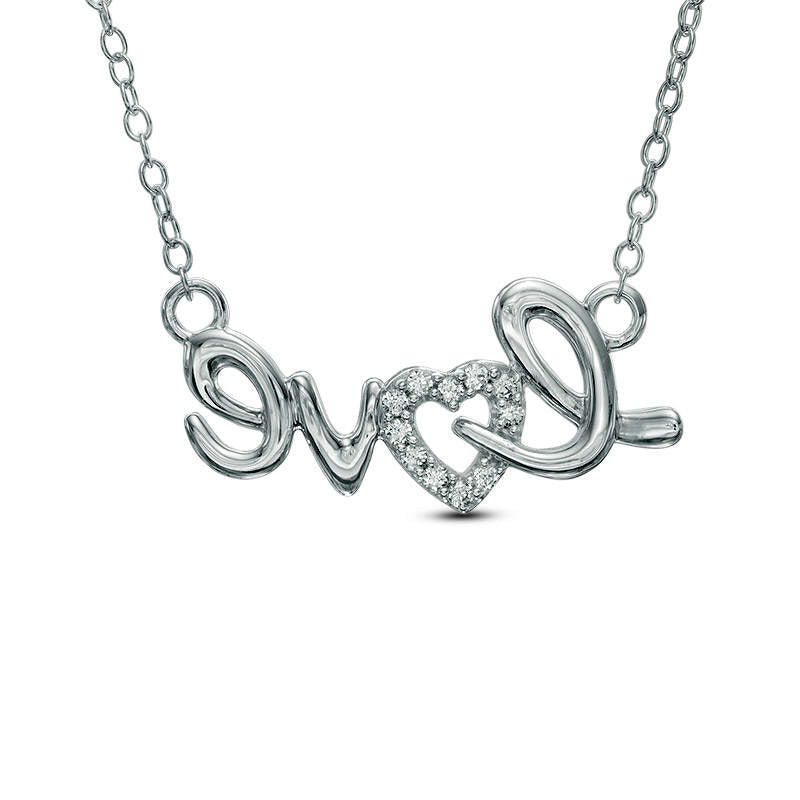 0.1 CT. T.W. Natural Diamond "love" Heart Necklace in Sterling Silver