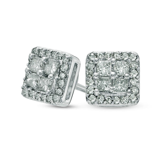 0.38 CT. T.W. Quad Princess-Cut Diamond Frame Stud Earrings in 10K White Gold