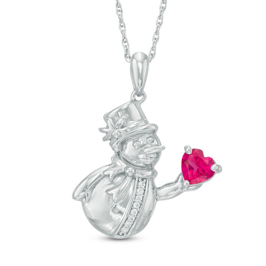 Heart-Shaped Lab-Created Ruby and Diamond Accent Snowman Pendant in Sterling Silver