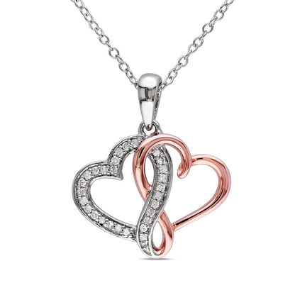 0.13 CT. T.W. Natural Diamond Infinity Intertwining Heart Pendant in Sterling Silver with Rose Rhodium