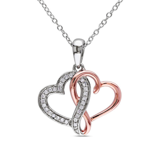 0.13 CT. T.W. Natural Diamond Infinity Intertwining Heart Pendant in Sterling Silver with Rose Rhodium