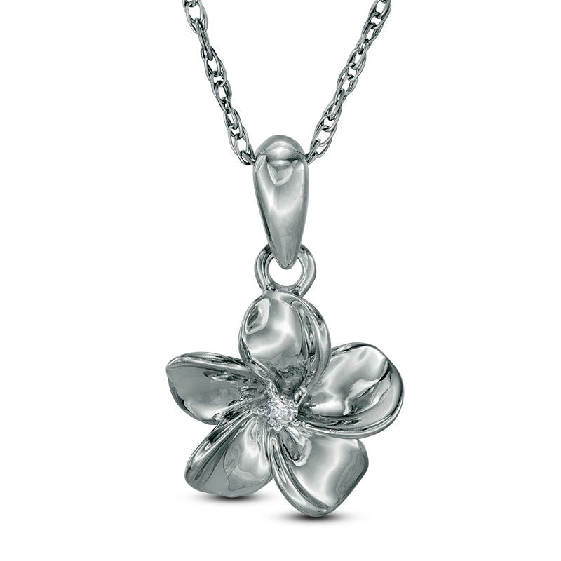 Natural Diamond Accent Pinwheel Flower Pendant in Sterling Silver