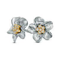Diamond Accent Flower Pinwheel Stud Earrings in Sterling Silver and 10K Gold
