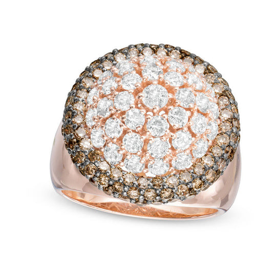 3.25 CT. T.W. Champagne and White Natural Diamond Frame Dome Ring in Solid 14K Rose Gold