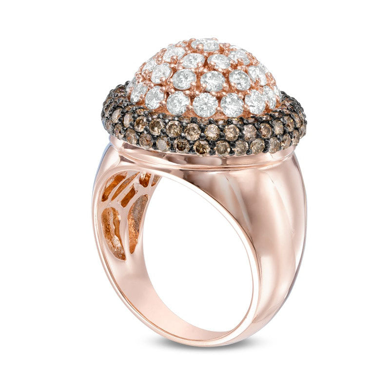 3.25 CT. T.W. Champagne and White Natural Diamond Frame Dome Ring in Solid 14K Rose Gold