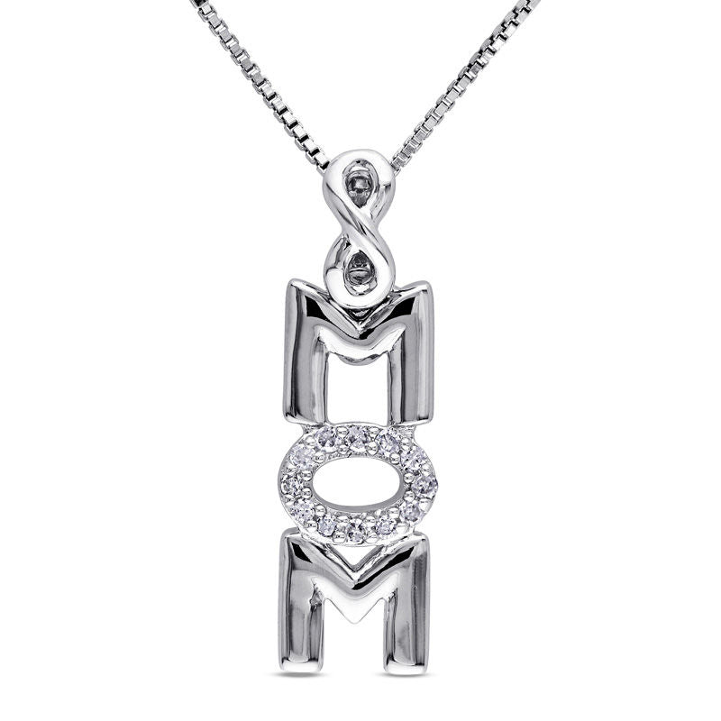 0.05 CT. T.W. Natural Diamond Vertical "MOM" Infinity Pendant in Sterling Silver